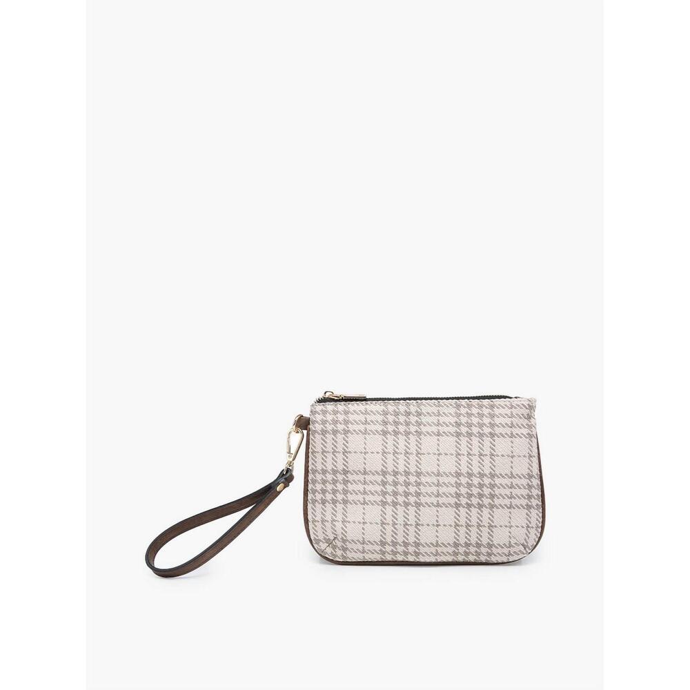 NEW JEN & CO. women's lucy cosmetic pouch wristlet with zip pocket in plaid-grey